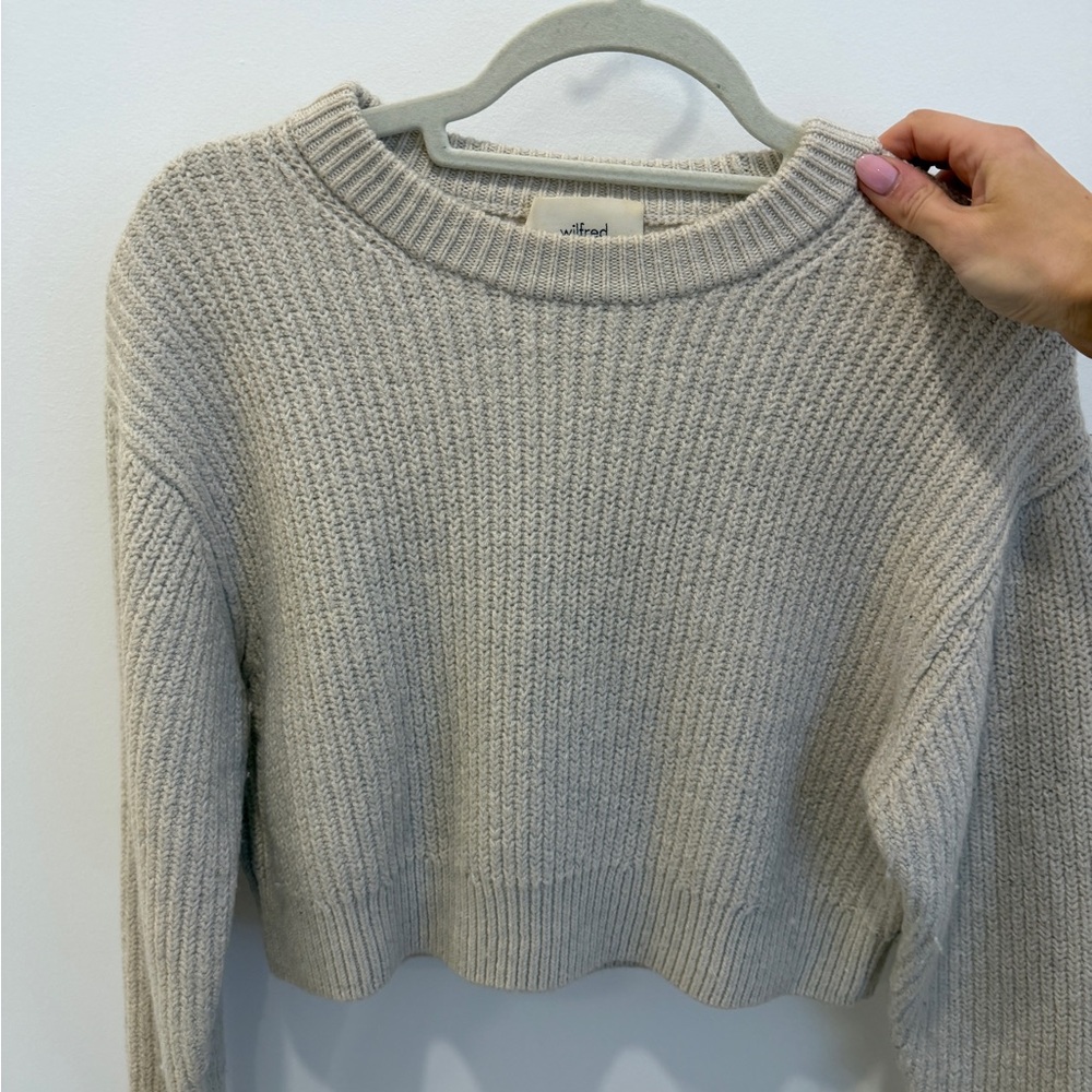 Wilfred Cream Ribbed Cropped Crewneck Sweater